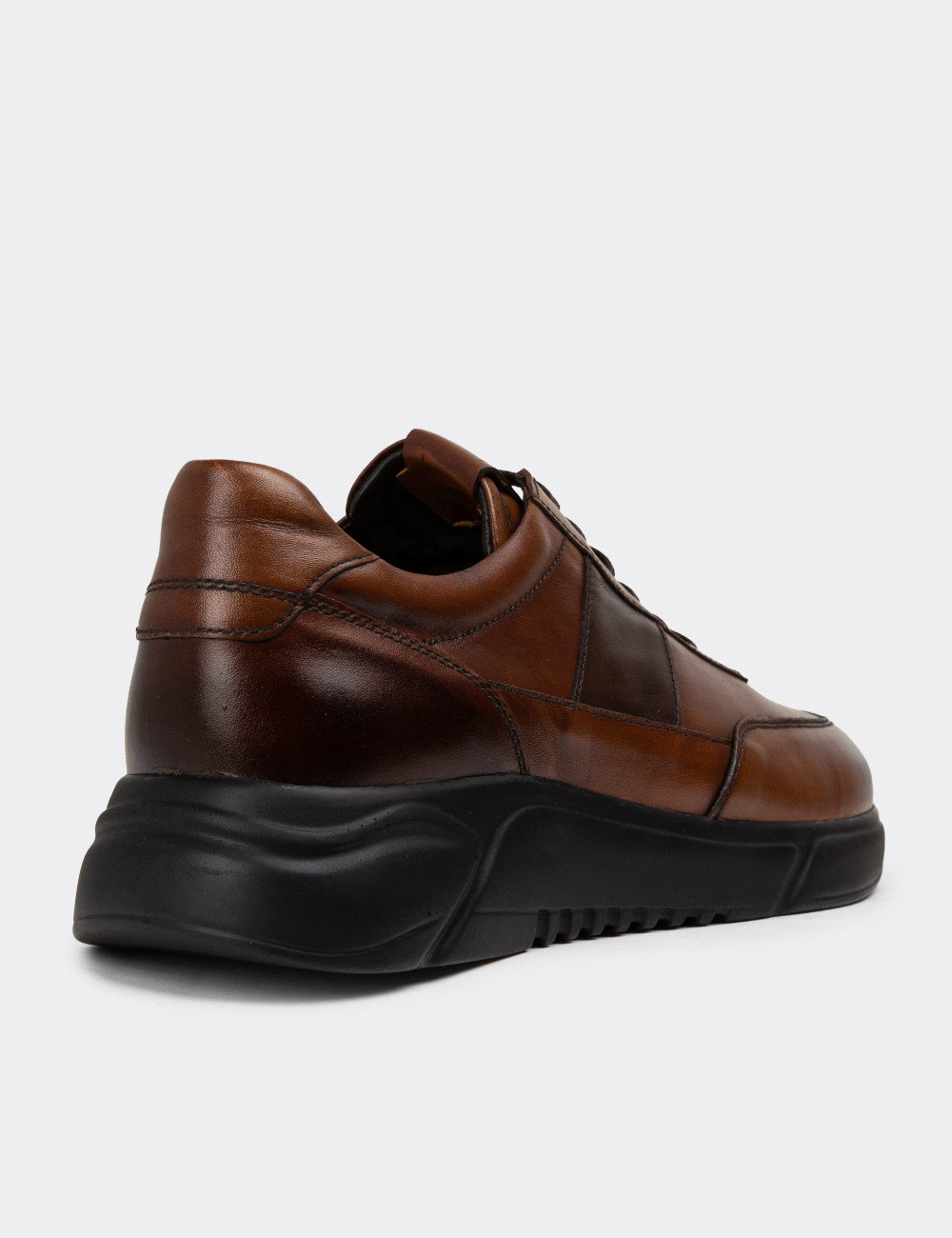 Hakiki Deri Kahverengi Erkek Sneaker Ayakkabı - 01963MKHVE01