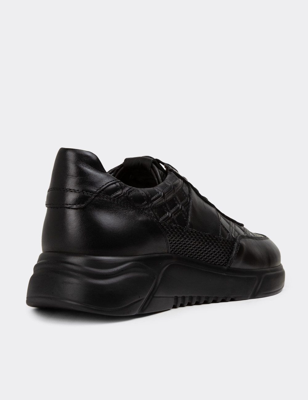 Hakiki Deri Siyah Erkek Sneaker Ayakkabı - 01963MSYHE03