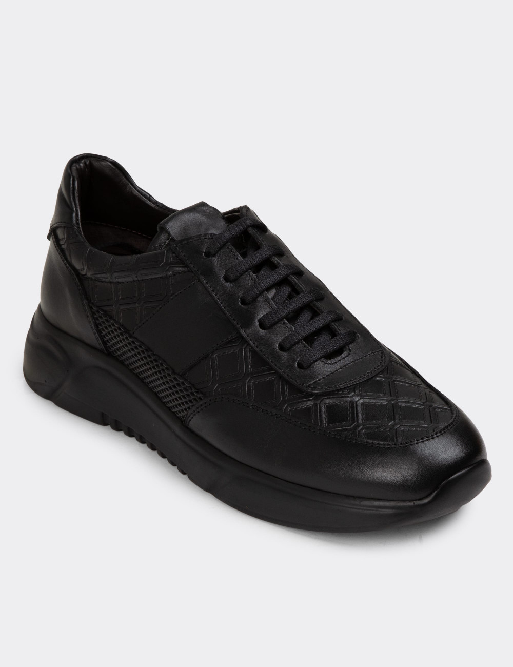 Hakiki Deri Siyah Erkek Sneaker Ayakkabı - 01963MSYHE03