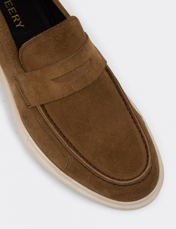 Hakiki Süet Taba Rengi Comfort Erkek Loafer - 01564MTBAP10