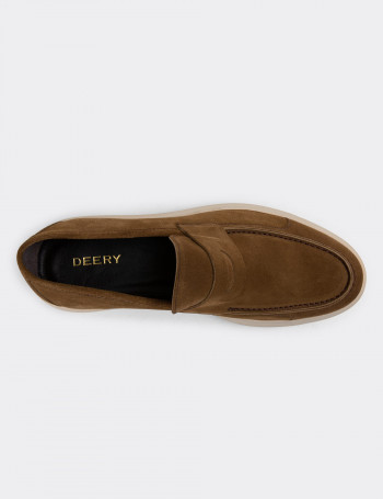 Hakiki Süet Taba Rengi Comfort Erkek Loafer - 01564MTBAP10