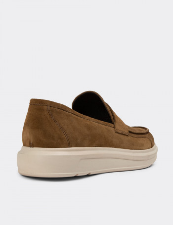Hakiki Süet Taba Rengi Comfort Erkek Loafer - 01564MTBAP10