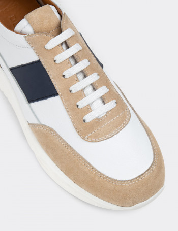 Hakiki Deri Beyaz Erkek Sneaker Ayakkabı - 01963MBYZE02