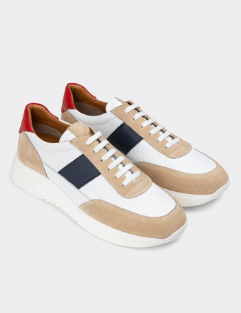 Hakiki Deri Beyaz Erkek Sneaker Ayakkabı - 01963MBYZE02