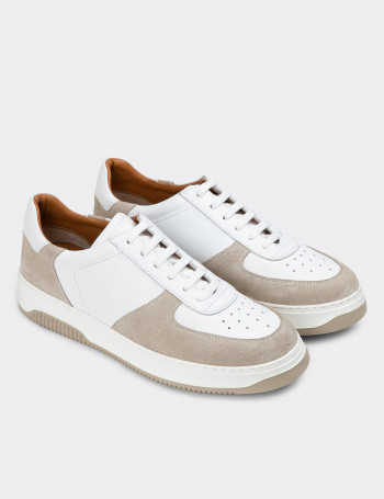 Hakiki Deri Bej Erkek Sneaker Ayakkabı - 01965MBEJE01