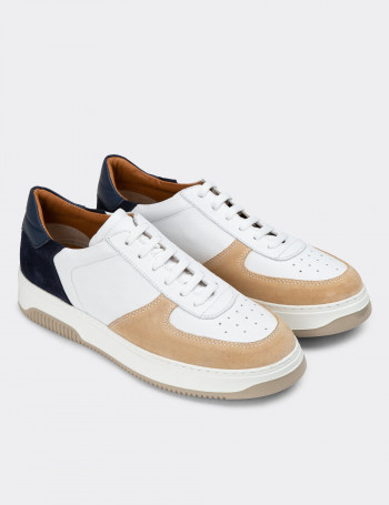 Hakiki Deri Vizon Rengi Erkek Sneaker Ayakkabı - 01965MVZNE03