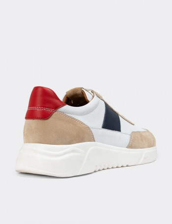 Hakiki Deri Beyaz Erkek Sneaker Ayakkabı - 01963MBYZE02
