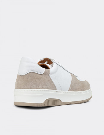 Hakiki Deri Bej Erkek Sneaker Ayakkabı - 01965MBEJE01