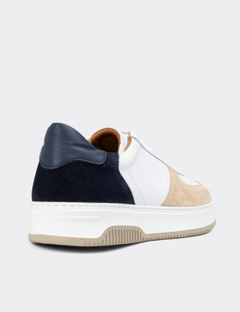 Hakiki Deri Vizon Rengi Erkek Sneaker Ayakkabı - 01965MVZNE03