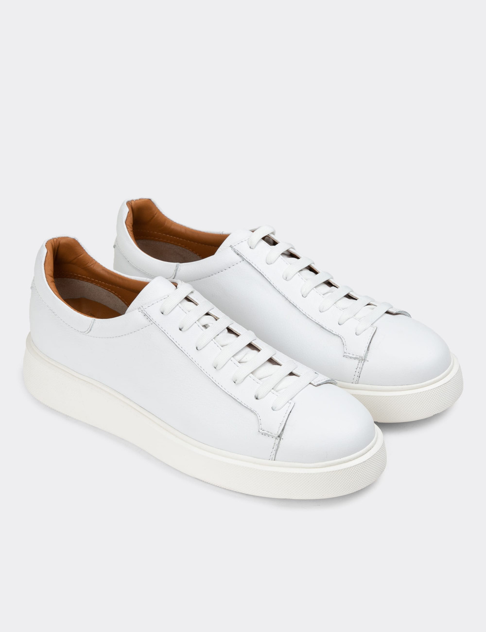 Hakiki Deri Beyaz Erkek Sneaker Ayakkabı - 01954MBYZE01
