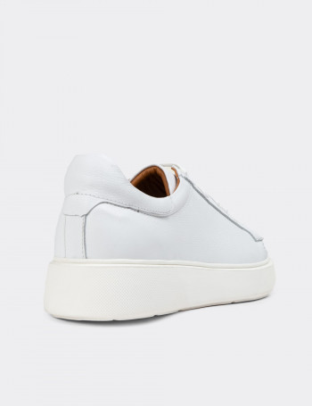 Hakiki Deri Beyaz Erkek Sneaker Ayakkabı - 01954MBYZE01