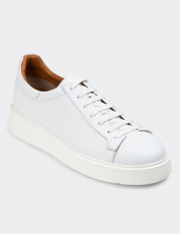 Hakiki Deri Beyaz Erkek Sneaker Ayakkabı