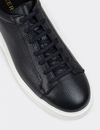 Hakiki Deri Lacivert Erkek Sneaker Ayakkabı - 01954MLCVE01