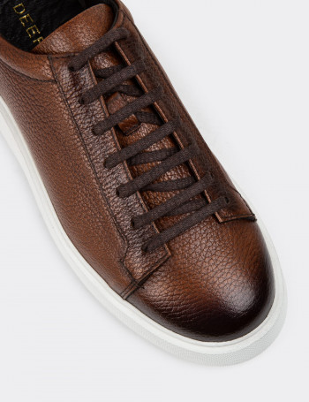 Hakiki Deri Taba Rengi Erkek Sneaker Ayakkabı - 01954MTBAE01