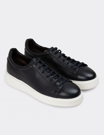 Hakiki Deri Lacivert Erkek Sneaker Ayakkabı - 01954MLCVE01