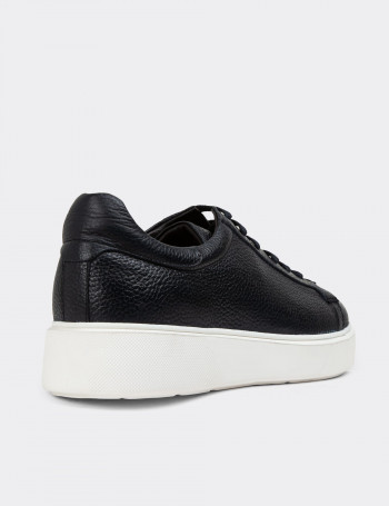 Hakiki Deri Lacivert Erkek Sneaker Ayakkabı - 01954MLCVE01