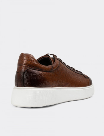 Hakiki Deri Taba Rengi Erkek Sneaker Ayakkabı - 01954MTBAE01