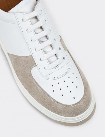 Hakiki Deri Bej Erkek Sneaker Ayakkabı - 01965MBEJE01