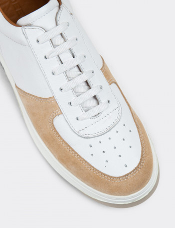 Hakiki Deri Vizon Rengi Erkek Sneaker Ayakkabı - 01965MVZNE02