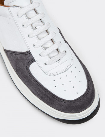 Hakiki Deri Gri Erkek Sneaker Ayakkabı - 01965MGRIE01