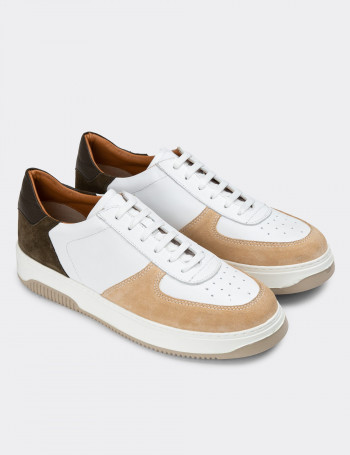Hakiki Deri Vizon Rengi Erkek Sneaker Ayakkabı - 01965MVZNE02