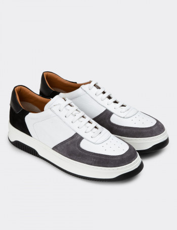 Hakiki Deri Gri Erkek Sneaker Ayakkabı - 01965MGRIE01