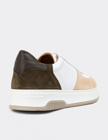 Hakiki Deri Vizon Rengi Erkek Sneaker Ayakkabı - 01965MVZNE02