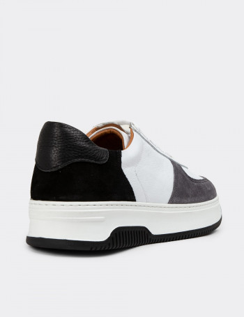 Hakiki Deri Gri Erkek Sneaker Ayakkabı - 01965MGRIE01