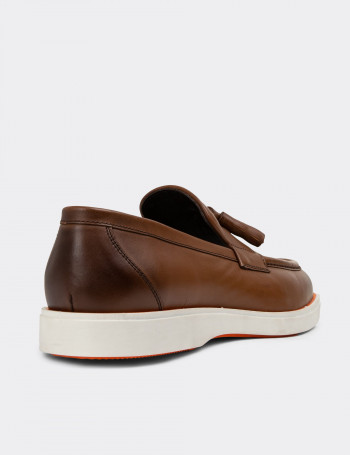 Hakiki Deri Taba Rengi Püsküllü Erkek Loafer - 01958MTBAC01