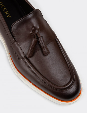 Hakiki Deri Kahverengi Püsküllü Erkek Loafer - 01958MKHVC01