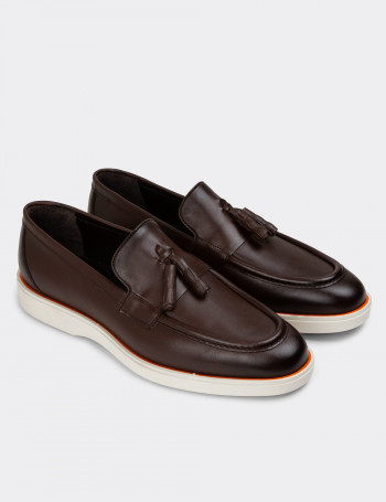 Hakiki Deri Kahverengi Püsküllü Erkek Loafer - 01958MKHVC01
