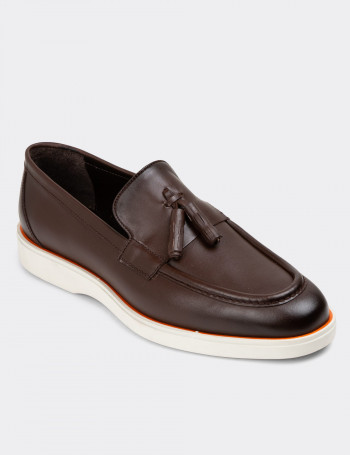 Hakiki Deri Kahverengi Püsküllü Erkek Loafer - 01958MKHVC01