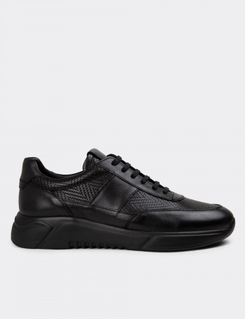 Hakiki Deri Siyah Erkek Sneaker Ayakkabı - 01963MSYHE04