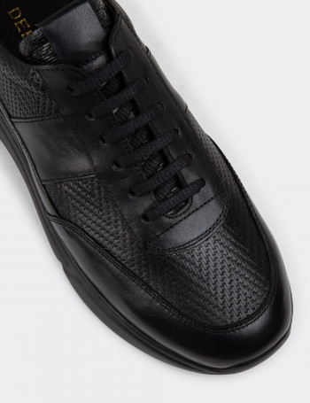 Hakiki Deri Siyah Erkek Sneaker Ayakkabı - 01963MSYHE04