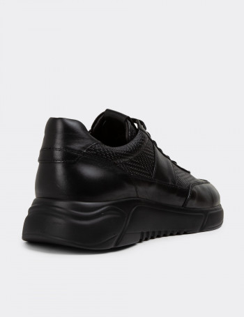 Hakiki Deri Siyah Erkek Sneaker Ayakkabı - 01963MSYHE04