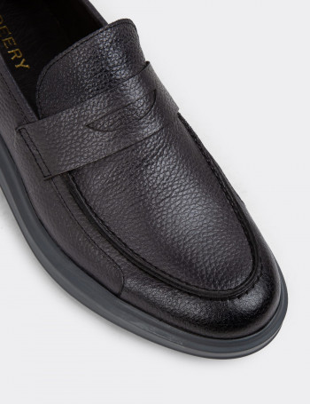 Hakiki Deri Gri Erkek Comfort Loafer Ayakkabı - 01564MGRIP14