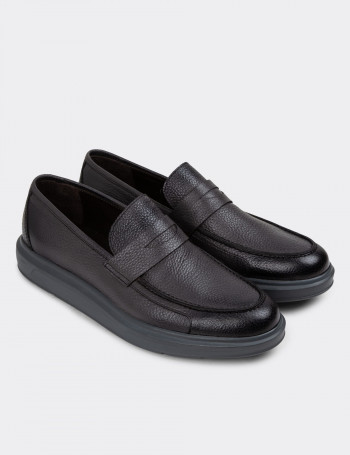 Hakiki Deri Gri Erkek Comfort Loafer Ayakkabı - 01564MGRIP14
