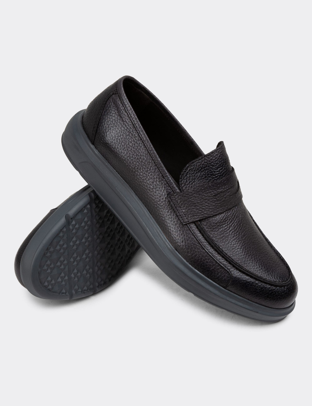 Hakiki Deri Gri Erkek Comfort Loafer Ayakkabı - 01564MGRIP14