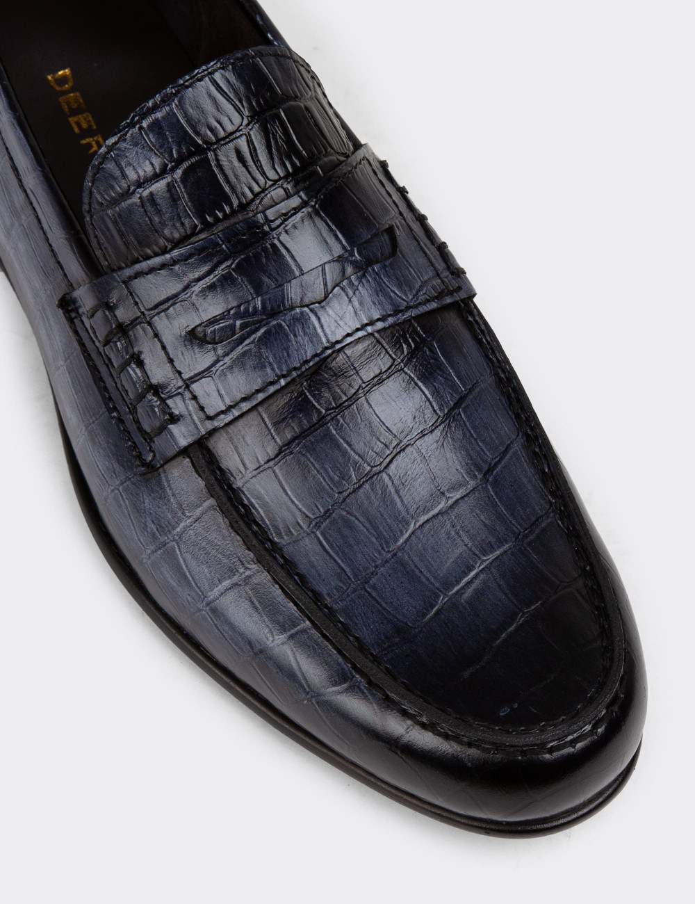 Hakiki Deri Mavi Erkek Loafer Ayakkabı - 01978MMVIC01