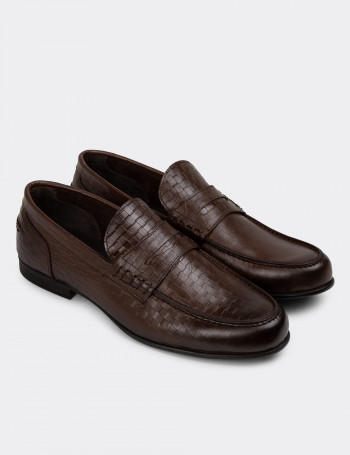 Hakiki Deri Kahverengi Erkek Loafer Ayakkabı - 01978MKHVC01