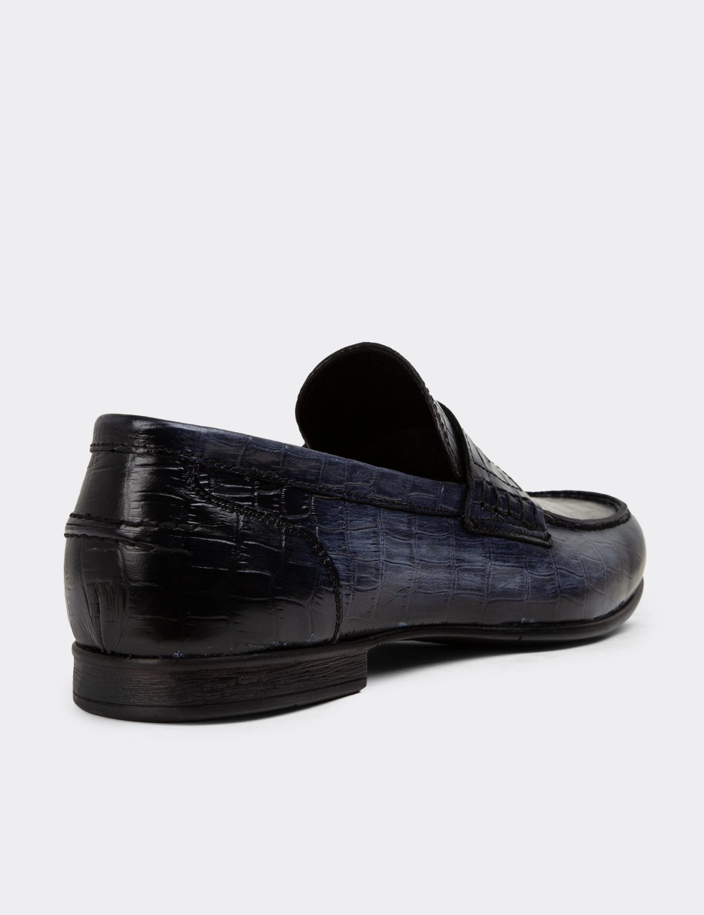 Hakiki Deri Mavi Erkek Loafer Ayakkabı - 01978MMVIC01