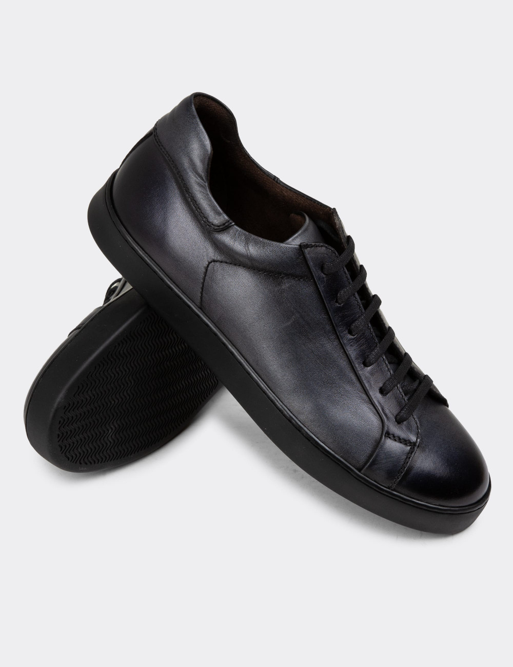 Hakiki Deri Antrasit Erkek Sneaker Ayakkabı - 01955MANTC01