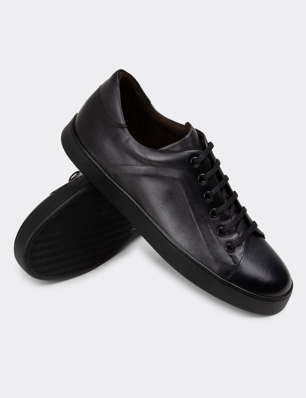 Hakiki Deri Antrasit Erkek Sneaker Ayakkabı - 01956MANTC01