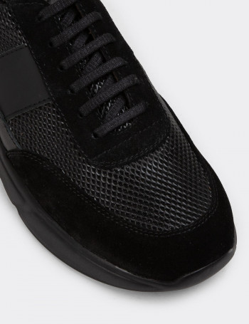Hakiki Deri Siyah Erkek Sneaker Ayakkabı - 01963MSYHE06