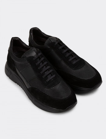 Hakiki Deri Siyah Erkek Sneaker Ayakkabı - 01963MSYHE06