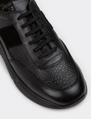 Hakiki Deri Siyah Erkek Sneaker Ayakkabı - 01963MSYHE07