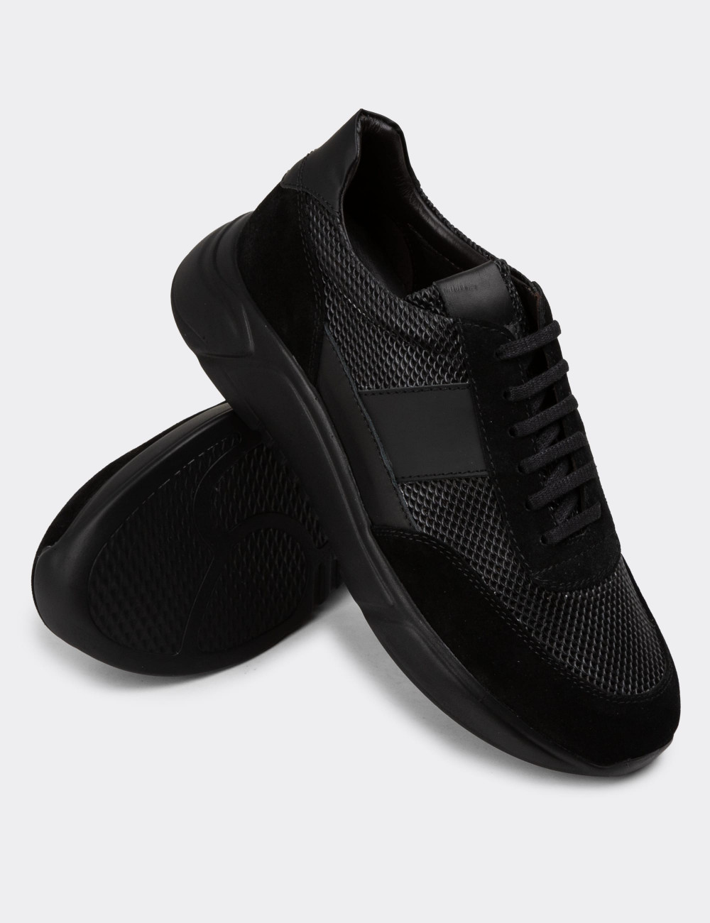 Hakiki Deri Siyah Erkek Sneaker Ayakkabı - 01963MSYHE06