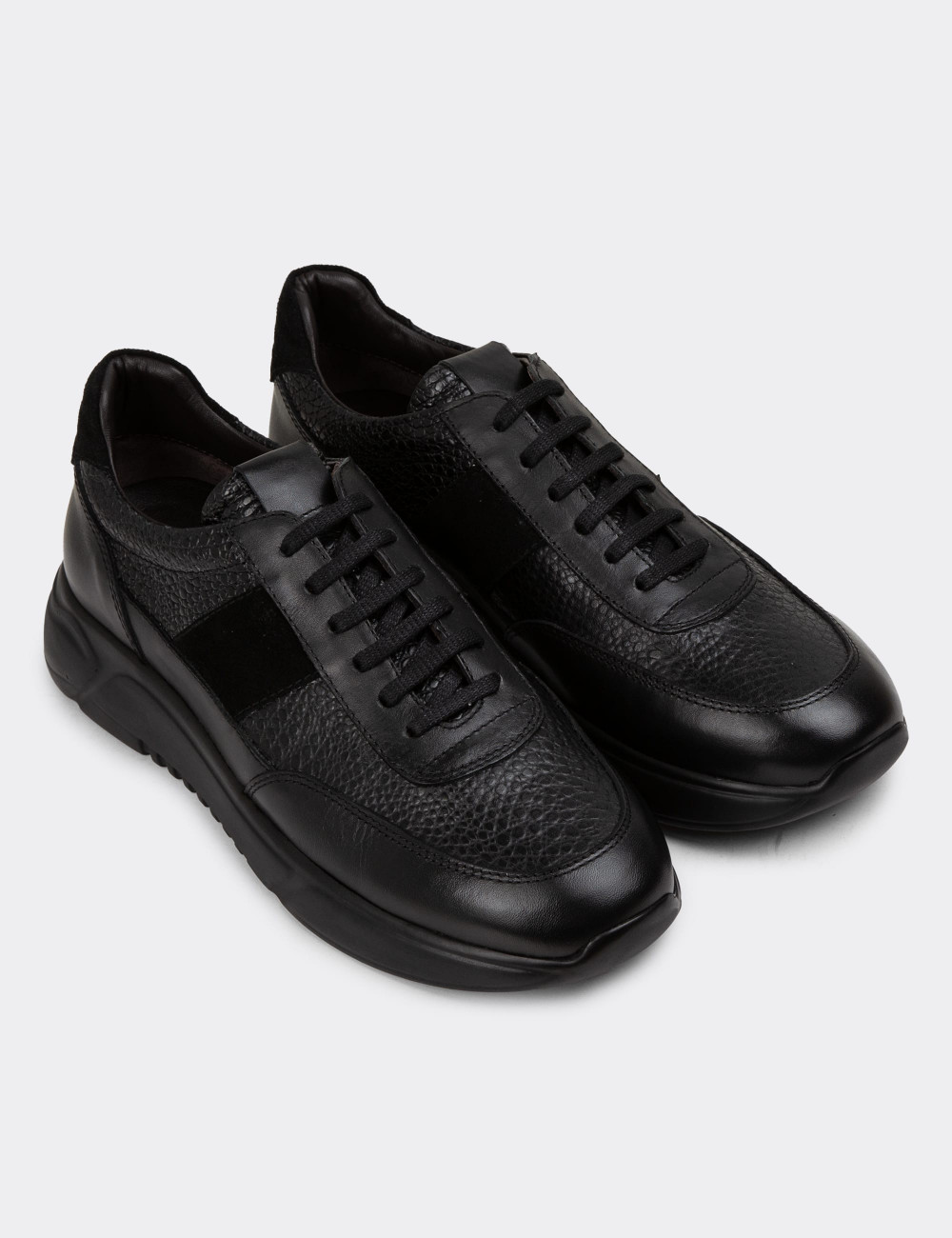 Hakiki Deri Siyah Erkek Sneaker Ayakkabı - 01963MSYHE07