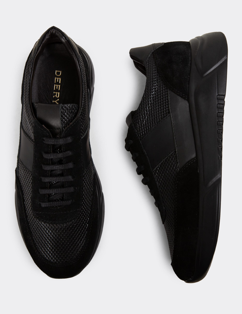 Hakiki Deri Siyah Erkek Sneaker Ayakkabı - 01963MSYHE06