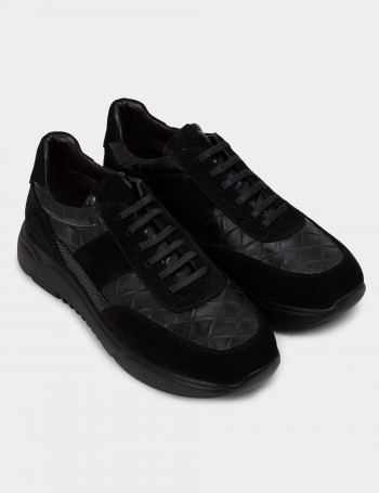 Hakiki Süet Siyah Erkek Sneaker Ayakkabı - 01963MSYHE08